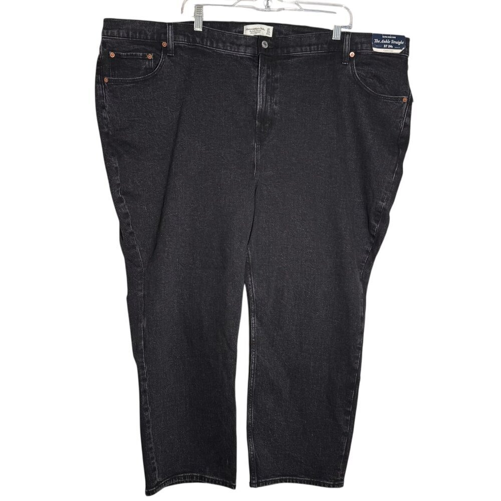 Abercrombie Ankle Straight Ultra High Rise Jean CURVE LOVE Black 37/24 SHORT NWT